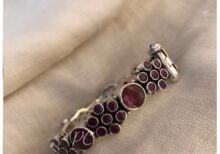 Ruby flower pattern silver bangle. - Image 2